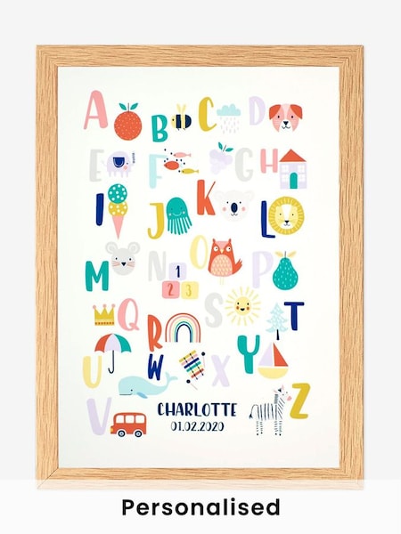 Personalised & Framed Bright Alphabet Print in Oak (869487) | £55