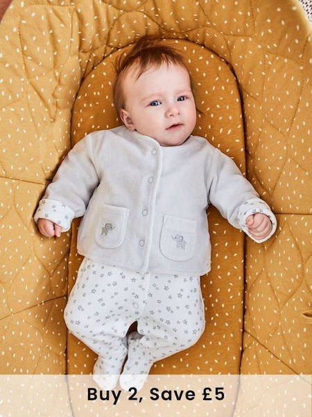 Grey Elephant 2-Piece Baby Sleepsuit & Velour Jacket Set (86H724) | £28