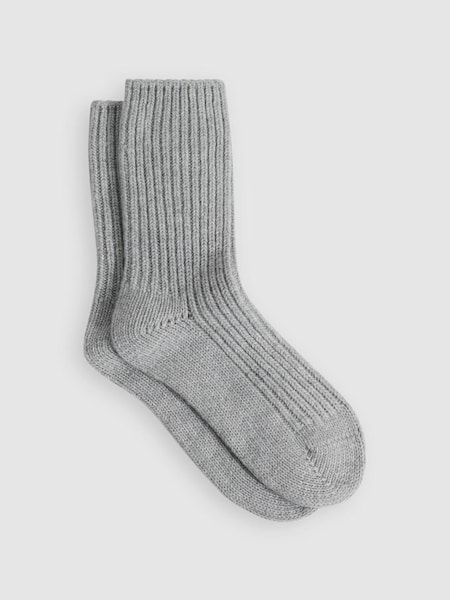 Wool Blend Ribbed Socks in Grey (872634) | £18