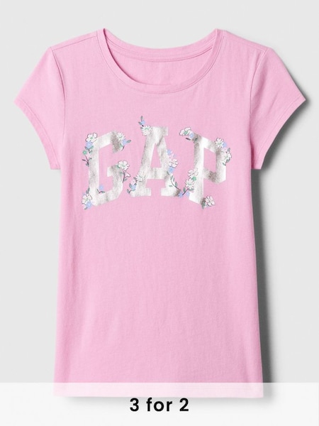Pink/Silver Graphic Logo Short Sleeve Crew Neck T-Shirt (4-13yrs) (873637) | £10