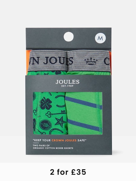 Crown Joules Green Lucky Charm Cotton Boxer Briefs (2 Pack) (882070) | £19.95