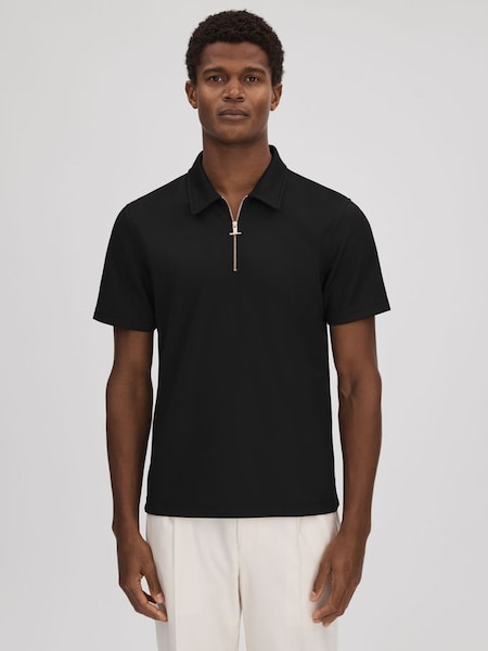 Slim Fit Half-Zip Polo Shirt in Black (883078) | £68