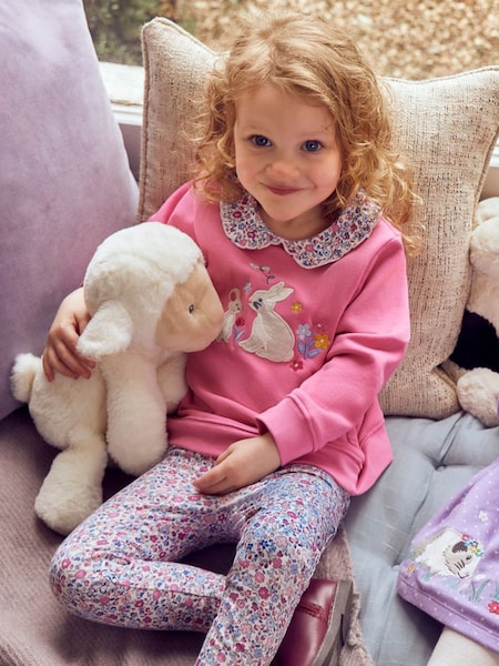 Pink Girls' Bunny & Mouse Appliqué Sweatshirt With Collar (886405) | £24