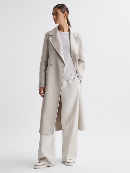 Relaxed Double Breasted Wool Blindseam Coat in Stone (887300) | £348