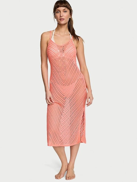 Punchy Peach Orange Crochet Dress Coverup (888650) | £75