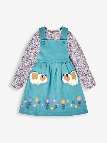 Girls' 2-Piece Appliqué Pinafore Dress & Top Set in Duck Egg Green Guinea Pig (889679) | £26.50