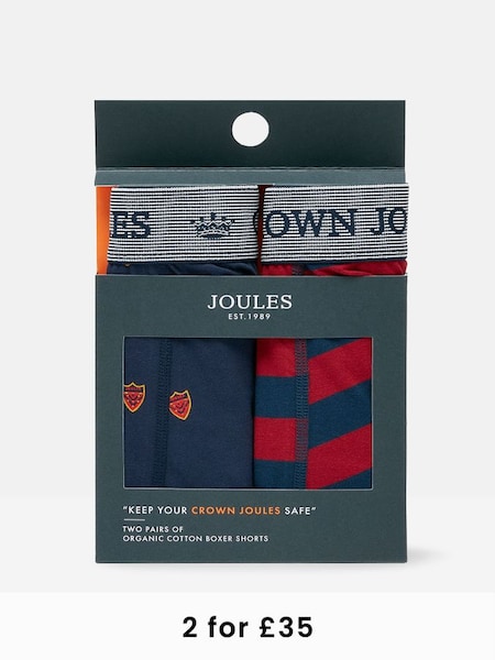 Crown Joules Navy Crest Cotton Boxer Briefs (2 Pack) (890226) | £19.95