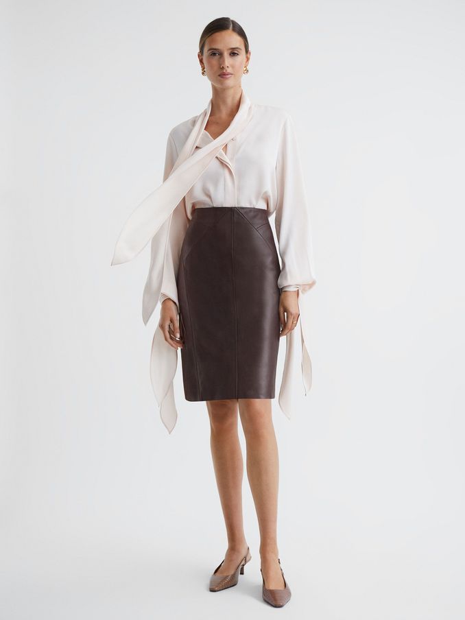 Reiss green new arrivals leather skirt