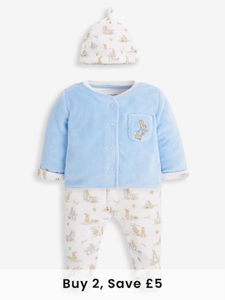 3-Piece Peter Rabbit Sleepsuit, Jacket & Hat Set in Blue (8976Q5) | £35