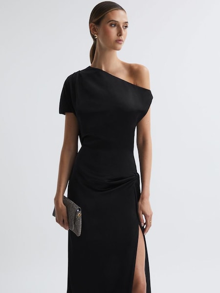 Anna Quan Satin Draped Maxi Dress in Black (900830) | £685