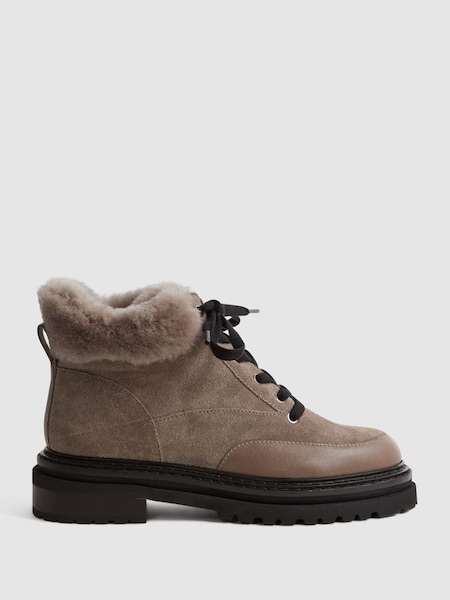 Suede Faux Fur Hiking Boots in Mink (912855) | £148