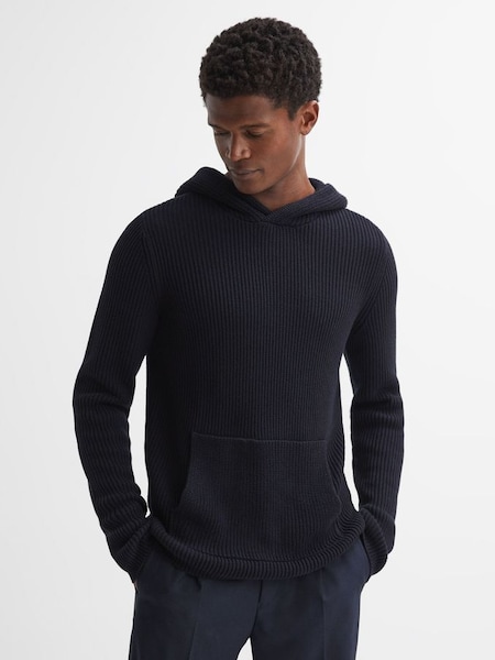 Paige Cotton Cable Knitted Hoodie in Navy Depths (913872) | £275