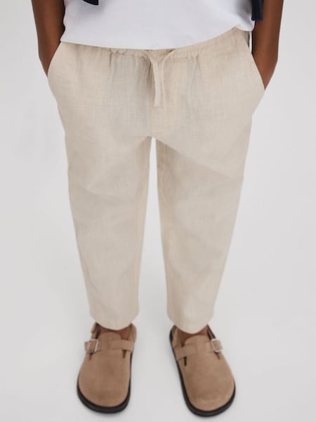 Linen Drawstring Tapered Trousers in Stone (914513) | £42