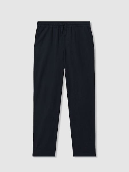 Linen Drawstring Tapered Trousers in Navy (917678) | £46