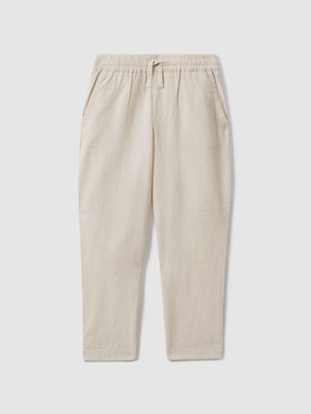 Linen Drawstring Tapered Trousers in Stone (917773) | £46