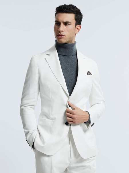 Atelier Sea Island Cotton Slim Fit Single Breasted Blazer in White (922701) | £598