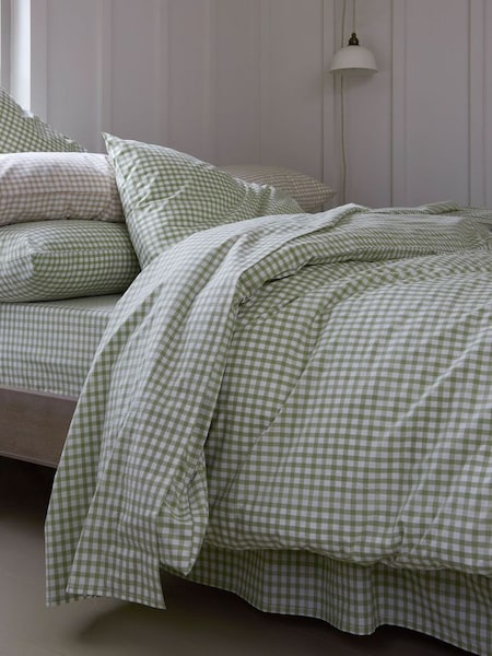 Piglet in Bed Pear Gingham Linen Fitted Sheet (929328) | £59 - £89