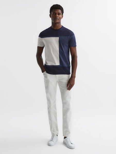 Mercerised Cotton Colourblock T-Shirt in Navy Multi (930068) | £28