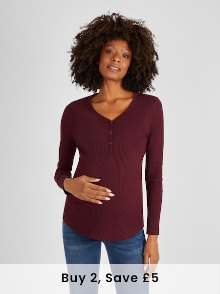 Burgundy Red Ribbed Jersey Maternity Top (931857) | £27