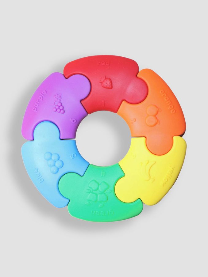 Jellystone Designs Ruota Dei Colori Arcobaleno - Massaggiagengive E Giocattolo Sensoriale In Silicone Per Bambini 6+ Mesi, Con Numeri E Frutta