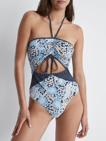 Printed Cut-Out Swimsuit in Navy (933394) | £48