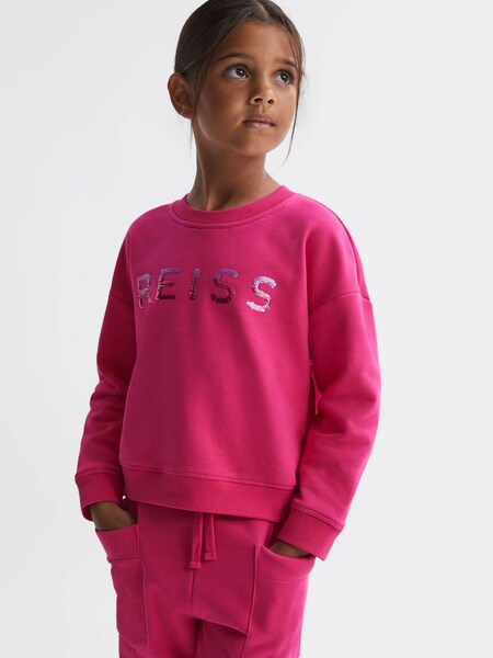 Junior Sequin Crew Neck Jumper in Bright Pink (939387) | £30