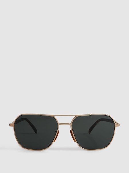 Eyewear by David Beckham Round Mottled Sunglasses in Gold (942328) | £200