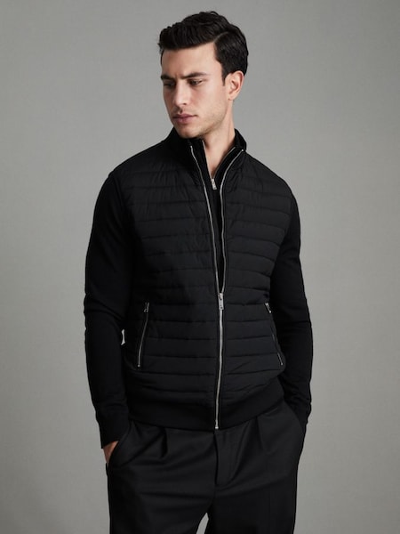 Hybrid Quilt and Knit Zip-Through Gilet in Black (942519) | £148