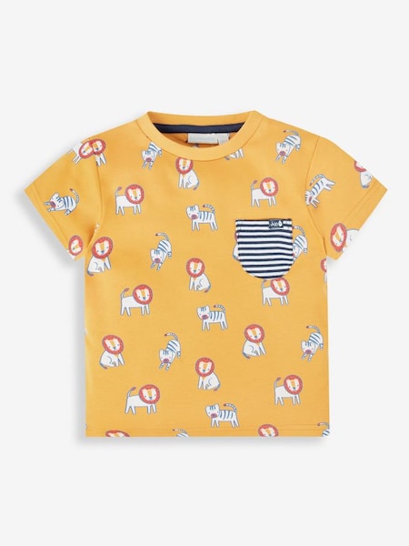 Lion & Tiger Print Pocket T-Shirt in Mustard (945894) | £14