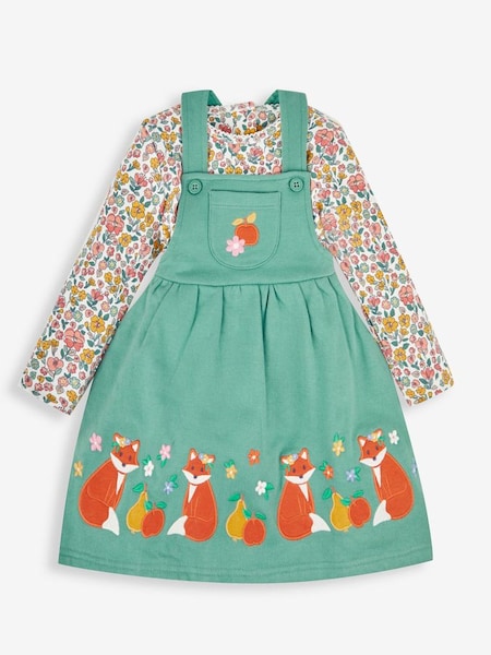 Green Fox & Fruit Girls' 2-Piece Appliqué Pinafore Dress & Top Set (949891) | £26.50