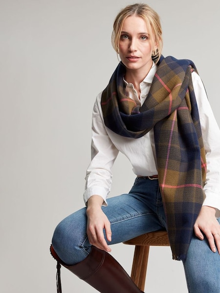 Farnsley Navy Blue Checked Brushed Scarf (950402) | £32.95