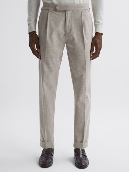 Slim Fit Puppytooth Rolled Hem Trousers in Ecru/Brown (951390) | £80