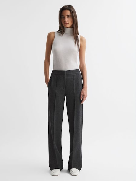 Wool Blend Wide Leg Suit Trousers in Grey Melange (953688) | £78