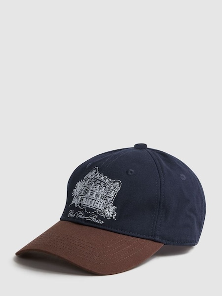 Reiss | Ché Embroidered Baseball Cap in Navy/Tobacco (957454) | £38