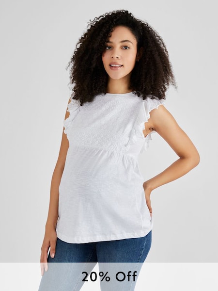 Broderie Anglaise Maternity Top in White (960411) | £26