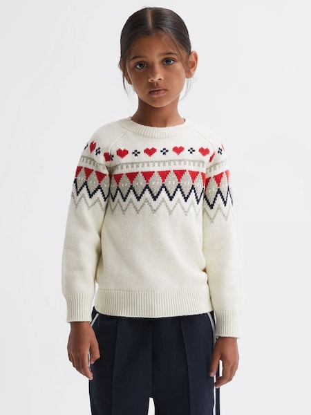 Junior Relaxed Wool-Cotton Argyle Jumper in Ivory (961267) | £25