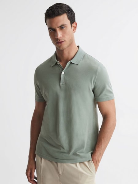 Slim Fit Garment Dye Polo Shirt in Sage (965558) | £35