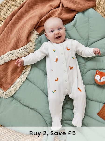 Woodland Embroidered Sleepsuit in Cream (966409) | £21