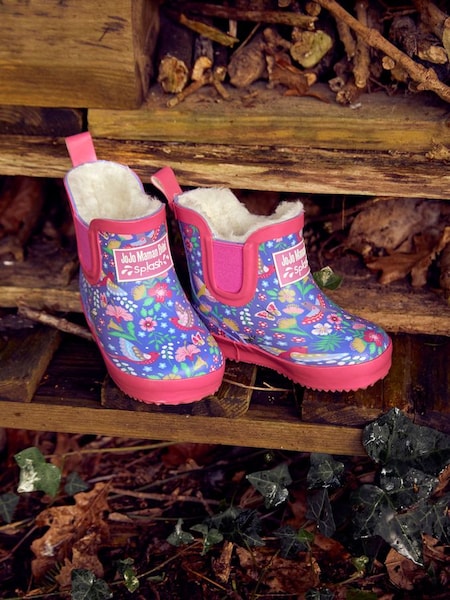 Purple Cosy Lined Bird Floral Ankle Wellies (967136) | £23.50