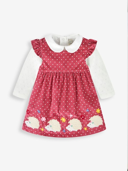 Rose Pink Hedgehog Girls' 2-Piece Embroidered Cord Baby Dress & Body Set (970733) | £29.50