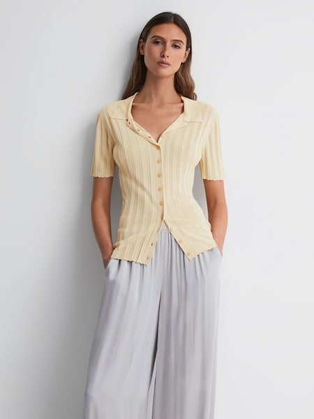 Fitted Striped Button Through T-Shirt in Lemon (971162) | £48