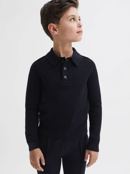 Junior Merino Wool Polo Shirt in Navy (973087) | £25