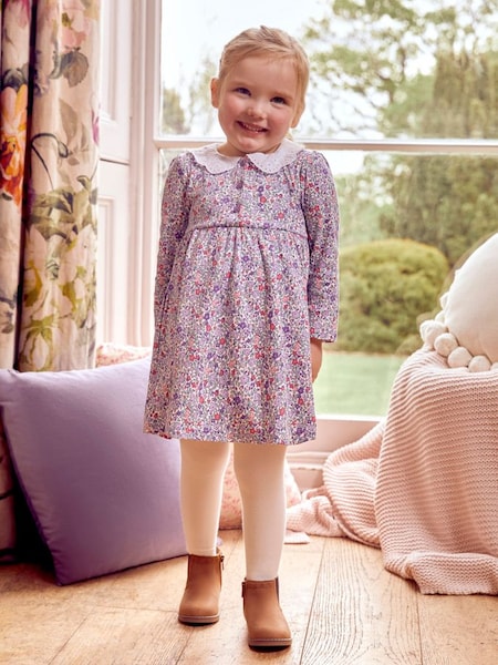 Cream Girls' Ditsy Floral Dress With Broderie Collar (974425) | £22