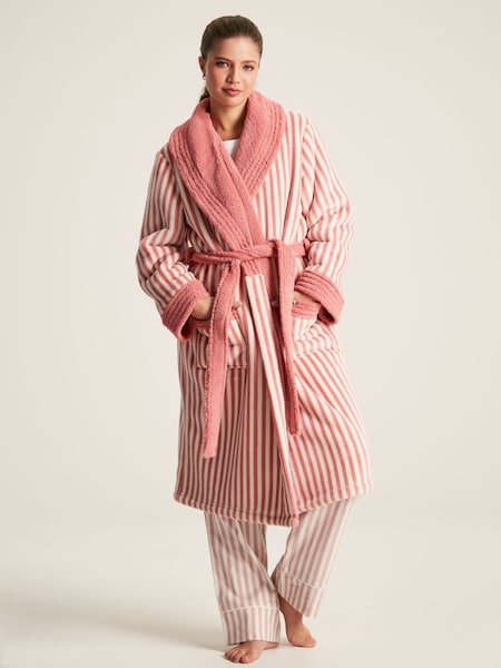 Matilda Pink Fleece Lined Striped Dressing Gown with Hood (980467) | £69.95