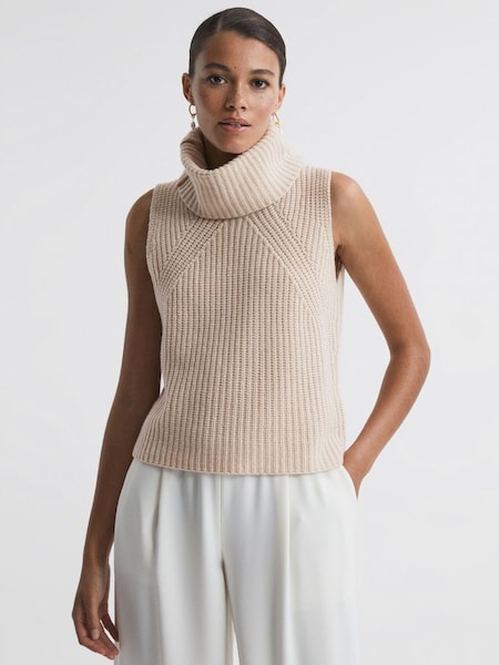 Wool-Cashmere Sleeveless Removable Roll Neck Vest in Neutral (981054) | £68