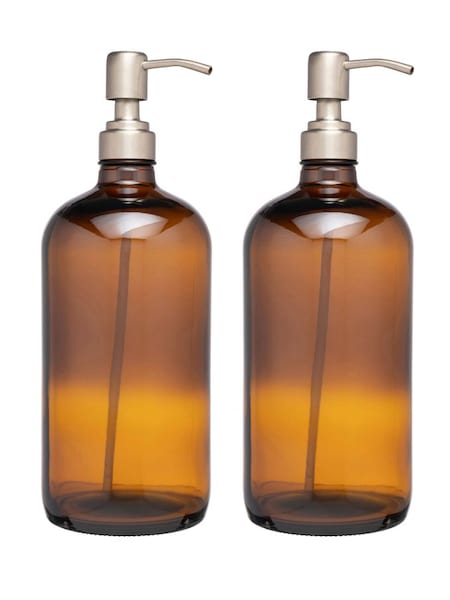 &Again Brown Amber Glass Pump Bottle 1000Ml Set of 2 (984181) | £30