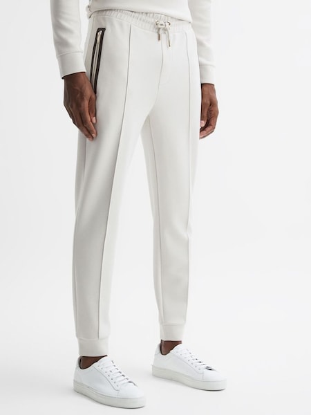 Drawstring Contrast Zip Joggers in Off White (986545) | £128