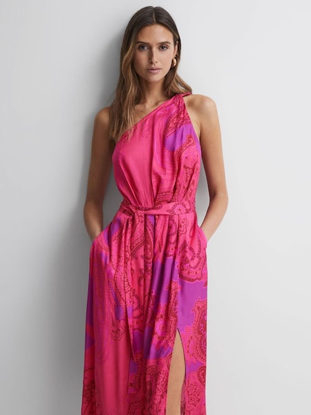 One Shoulder Paisley Maxi Dress in Pink (990813) | £185