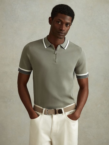 Half-Zip Polo Shirt in Sage (991383) | £118