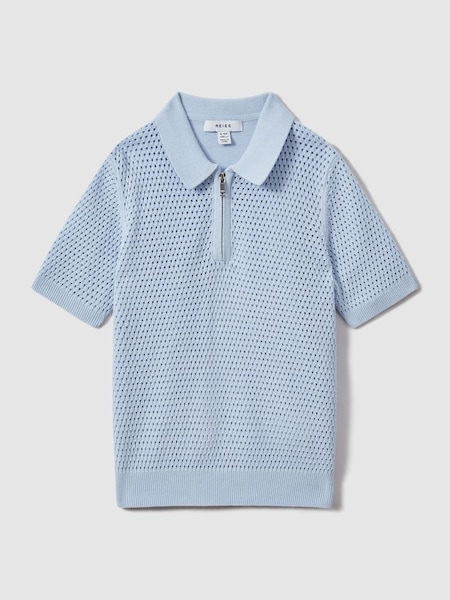 Textured Half-Zip Polo T-Shirt in Soft Blue (991509) | £44